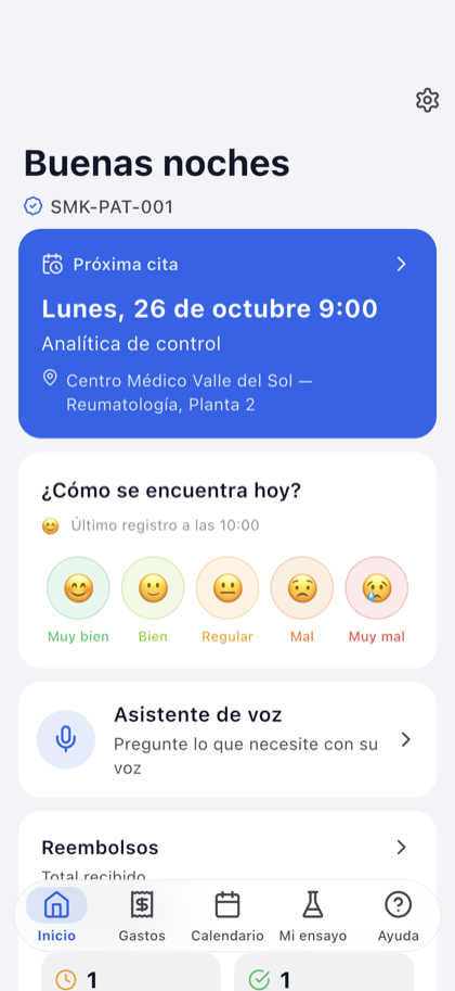 TrialCard patient app home screen